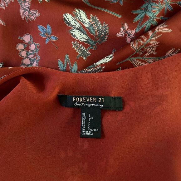 Forever 21 Contemporary Womens Large‎ Brown Rust Red Satin Floral Dress Tank - Picture 5 of 10